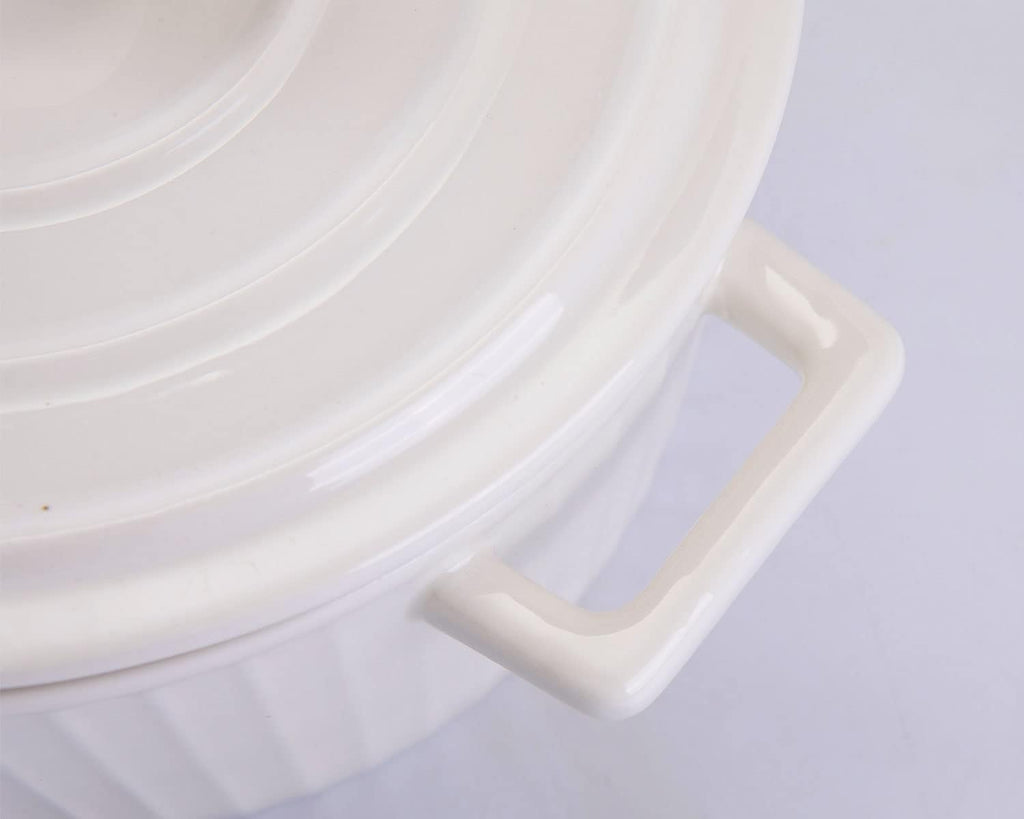 WHJY Ceramic Casserole Dish - White Colorful Design with Lid | 1 Quart Bakeware Oven Pan