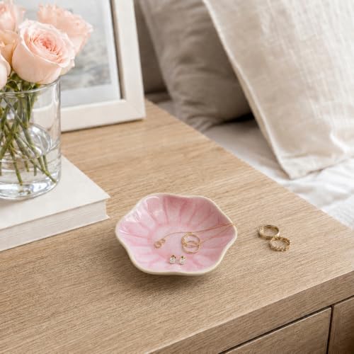 Pink Lotus Leaf Ceramic Jewelry Tray - Small Trinket Dish for Rings
