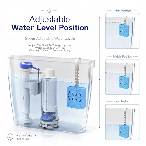 BrainKer Adjustable Toilet Tank Tablet Holder - Silicone Caddy - Blue