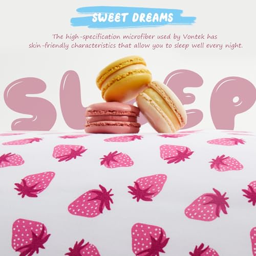 Vonty Kids Microfiber Pillowcase Pink Strawberry Print 20x26in 1PC