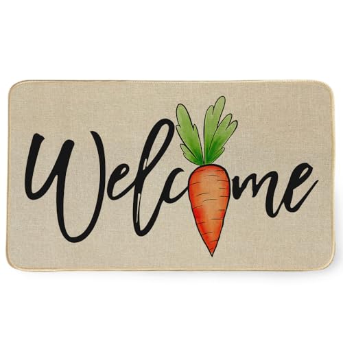 Easter Carrot Welcome Doormat, 17x29 Inch Non-Slip Indoor Outdoor Rug