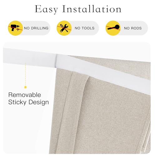 NICETOWN Linen French Door Blackout Curtain - 26" x 40", Adhesive Tie-Up