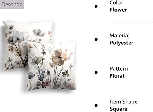 Qesonoo 18x18 Inch Set of 2 Flower Velvet Throw Pillow Covers - Modern Decorative Square Cushion Cases for Sofa Bed Couch Bedroom Living Room Car