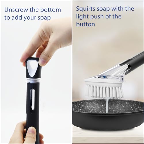 RIMAY Black Soap Dispensing Dish Brush with Scrubber Handle