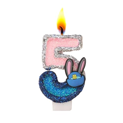Bunny Birthday Number Candle - Blue Glitter Number 5 Cake Topper