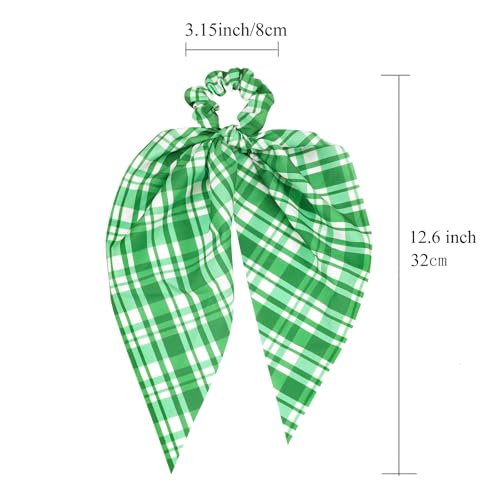 Budsmile Green Plaid Hair Scrunchies for Women Irish St. Patrick's Day Hair Bows