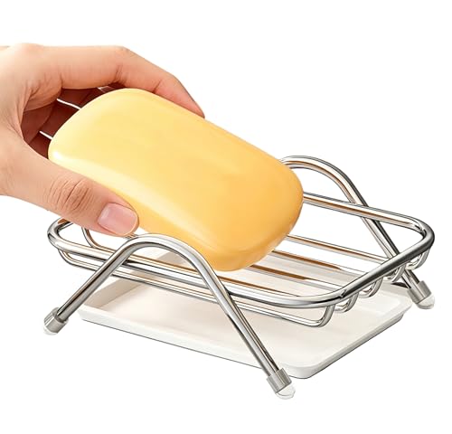 Stainless Steel Self-Draining Soap Dish with Removable Tray for Bathroom & Kitchen