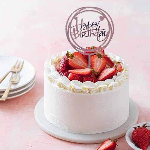 Rose Gold Happy Birthday Cake Topper - Mirror Finish Acrylic Decor