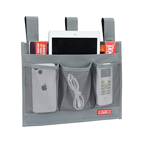 Zafit Bedside Caddy Organizer with 4 Pockets - Grey Storage for Phone, Remote, Magazines