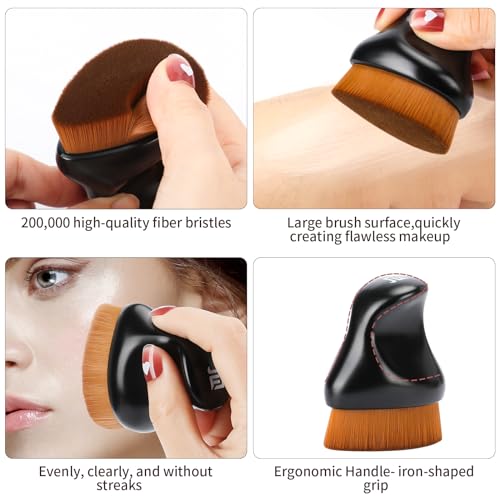 BEAUTYFACTOR Kabuki Foundation Makeup Brush - Matte Black Ergonomic Blending Brush for Liquid and Cream Cosmetics
