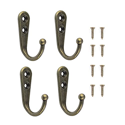 Lansonee 4 PCS Wall Mounted Coat Hooks Retro Copper Metal Robe Hooks