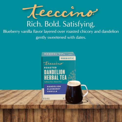 Teeccino Dandelion Blueberry Vanilla Herbal Tea - 10 Count Caffeine-Free