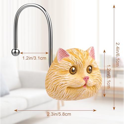 Cat Shower Curtain Hooks - 12-Piece Rustproof Metal Rings for Bathroom