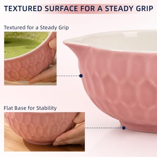 Pink Matcha Bowl with Spout - Japanese Ceramic Chawan for Whisking & Pouring