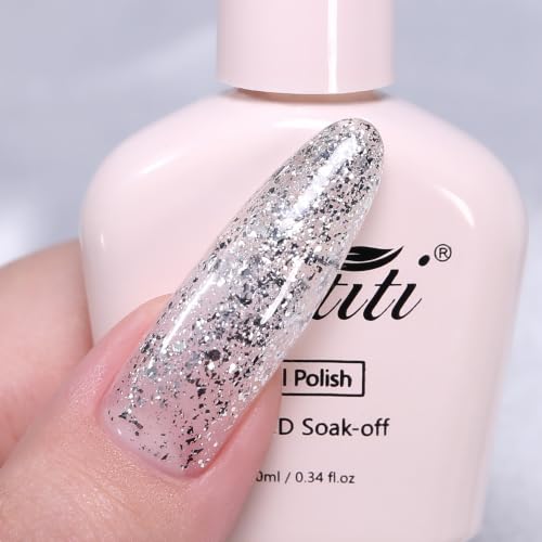 Imtiti Silver Glitter Gel Nail Polish Diamond Sparkle Soak Off UV LED 10ML