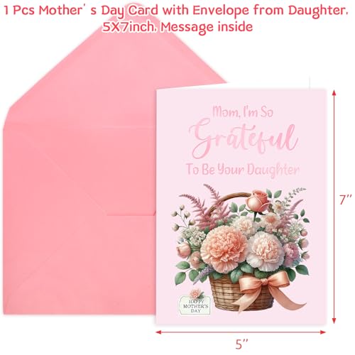 Happy Mother's Day Card for Mom from Daughter - Floral Design 5x7