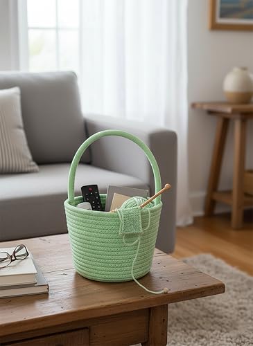 Prudance Green Cotton Rope Mini Basket - 6" x 5" for Organizing