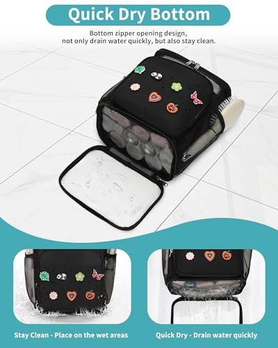 Onemoky Portable Hanging Shower Caddy - Mesh Toiletry Bag, Medium Black