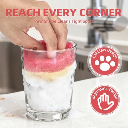 CLEANGOR 4-Pack Dual-Sided Cat Paw Dish Sponges - Temperature Controlled
