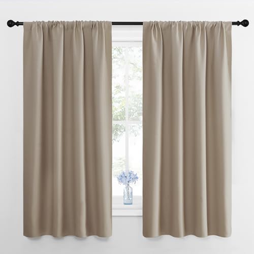 NICETOWN Blackout Curtains 2 Panels, Rod Pocket Thermal Insulated Room Darkening for Bedroom, Living Room, Home Office, Soft Taupe, 42x63 in