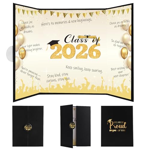 2026 Graduation Guest Book - Black Gold, 18x12 Inch, Waterproof