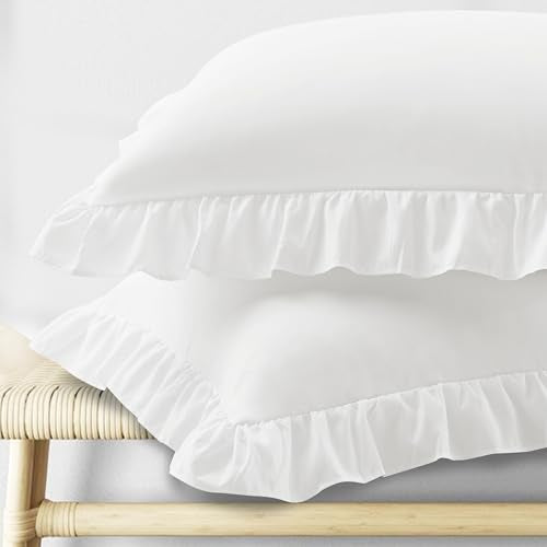 KKJIAF Ruffle Pillowcases, Standard 20x26 Inch White Microfiber Set of 2