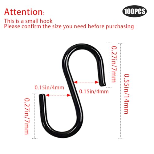 100 Mini Metal S Hooks for Hanging, Craft, Jewelry, Keychains, Black