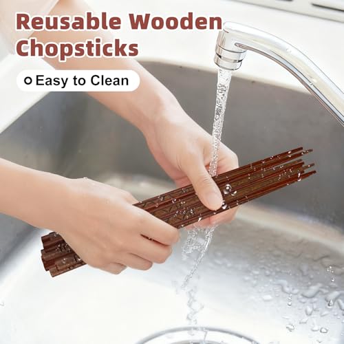 Antner 5 Pairs Reusable Hardwood Chopsticks - Minimalist Line Art Design