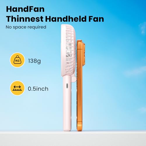 HandFan Ultra-Slim Portable Handheld Fan, 5-Speed USB Rechargeable - Pink
