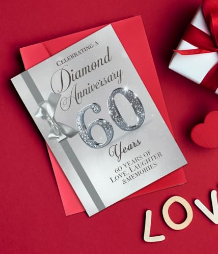 Elegant 60th Anniversary Card - Diamond Wedding Gift with Silver Bow