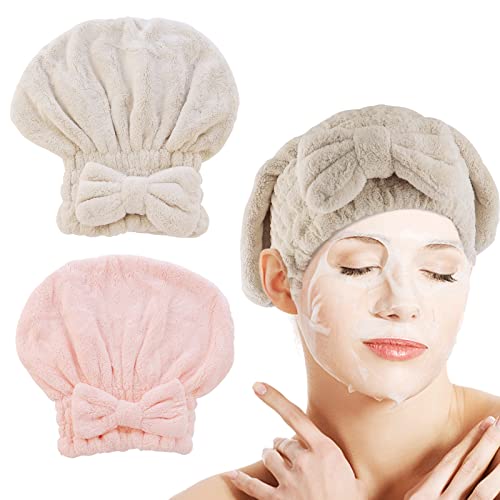 Microfiber Hair Towel Wraps - 2 Pack Super Absorbent Turbans for Curly Hair