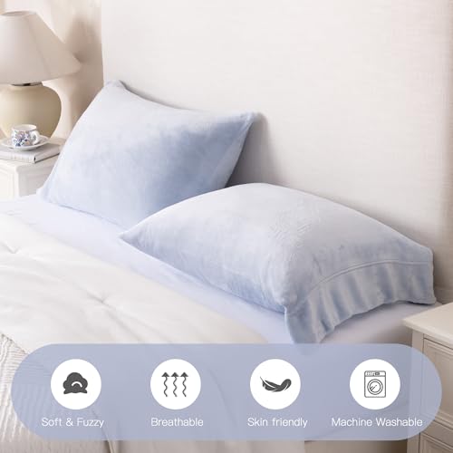 King Size Velvet Pillowcases (2 Pack) - Ultra Soft Baby Blue Covers