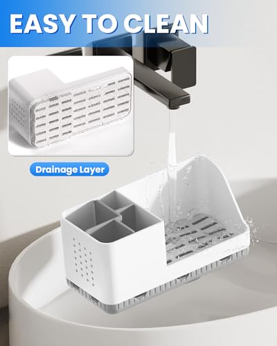 Homtalker Toothbrush Holder Counter Organizer - Detachable, Whitegrey