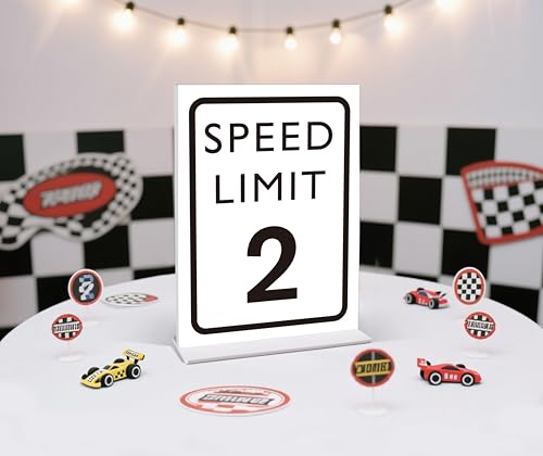 Speed Limit 2 Race Car Birthday Party Sign, 6x8 Inch Acrylic Table Decor