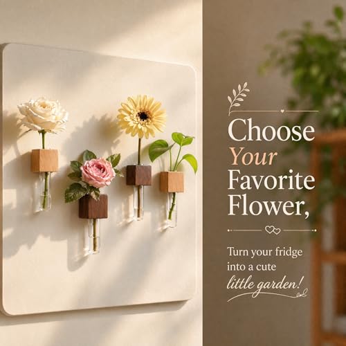 Walnut 4-Piece Magnetic Wooden Vases Set with Test Tubes & Greeting Card