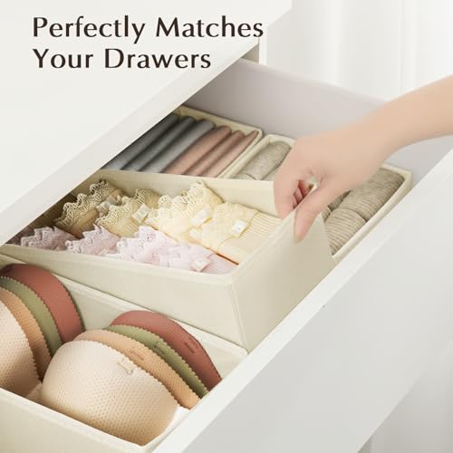 DIMJ Drawer Organizers for Clothes - Beige 4 Pack Storage Bins