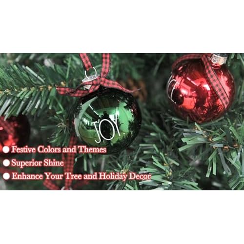 Rae Dunn Christmas Ornaments - Set of 12 Clear Glass Balls with Cute Holiday Designs - 60mm / 2.36 Inch Hanging Decorations for Xmas Tree