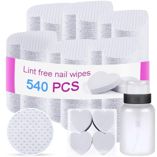 540 Lint-Free Nail Wipes with Pump Dispenser Bottle for Gel Polish