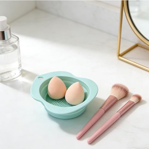 Pubcontti Foldable Silicone Makeup Brush Cleaner Bowl and Mat (Green)
