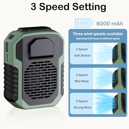 UHOUSEST Portable Waist Fan, 6000mAh Rechargeable Wearable Fan - Green