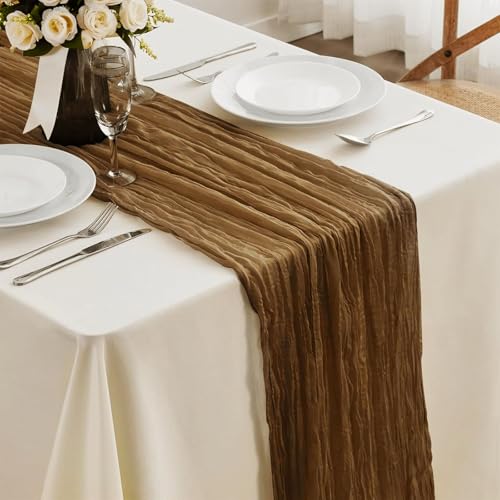 Brown Cheesecloth Table Runner 21x120 Inch - 10ft Reusable Polyester for Weddings & Events