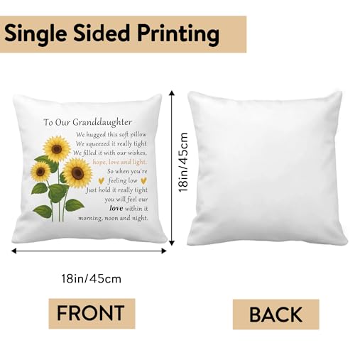 Sunflower Granddaughter Throw Pillow Cover 18x18 Inch - Gift from Grandma