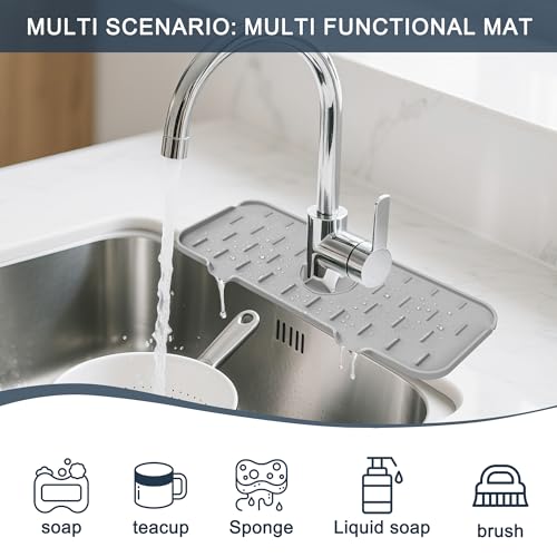 Gosmol Silicone Kitchen Sink Splash Guard - 14.6x5.7 Inch Faucet Drip Mat