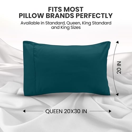 Teal Queen Size Pillow Cases Set of 4 - Ultra Soft Microfiber Covers