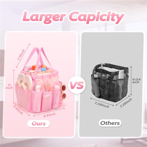 Famichan Mesh Shower Caddy with Drawstring - Portable Bath Organizer for College, Camping & Travel - Pink