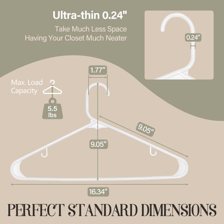 ZENY 100-Pack White Plastic Hangers - Space-Saving, Durable Clothes Hangers for Organizing Your Wardrobe