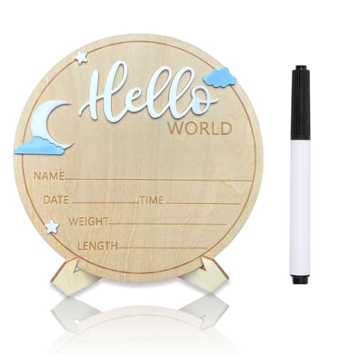 Hello World Baby Announcement Sign - 5.9 Inch Wooden Decor
