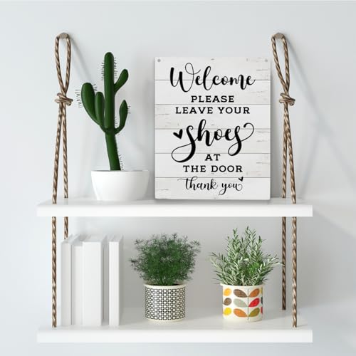 Please Remove Your Shoes Wooden Hanging Sign - 10 x 8 Inch Porch Decor