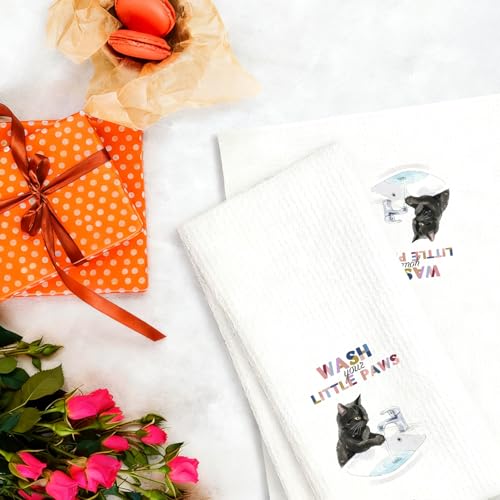 Cute Black Cat Hand Towels for Bathroom & Kitchen - 16x24 Inch Decorative Washcloths, Perfect for Cat Lovers & Gift-Giving