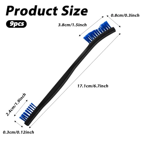 9-Piece Double-Ended Nylon Cleaning Brush Set - Blue Small Detail Crevice Tool